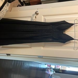 Betsy Adam brand prom dress, floor length, mesh v neck, slit